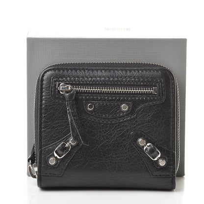 Balenciaga Agneau Classic Silver Hardware Compact Wallet Black 10 of 10