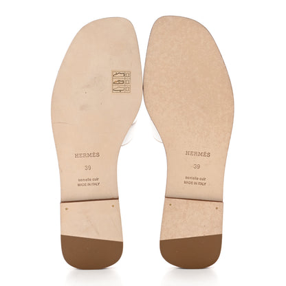 Hermes Box Calfskin Oran Sandals 39 White 5 of 8