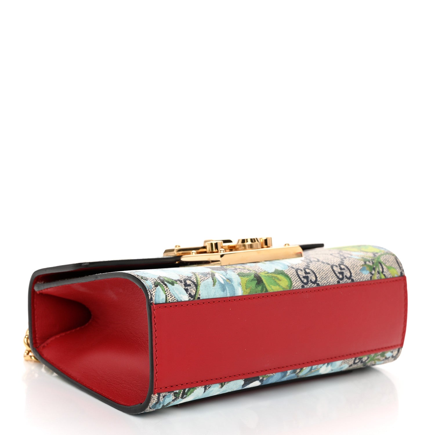 Gucci GG Supreme Monogram Blooms Small Padlock Shoulder Bag Beige Blue Navy Hibiscus Red 4 of 11