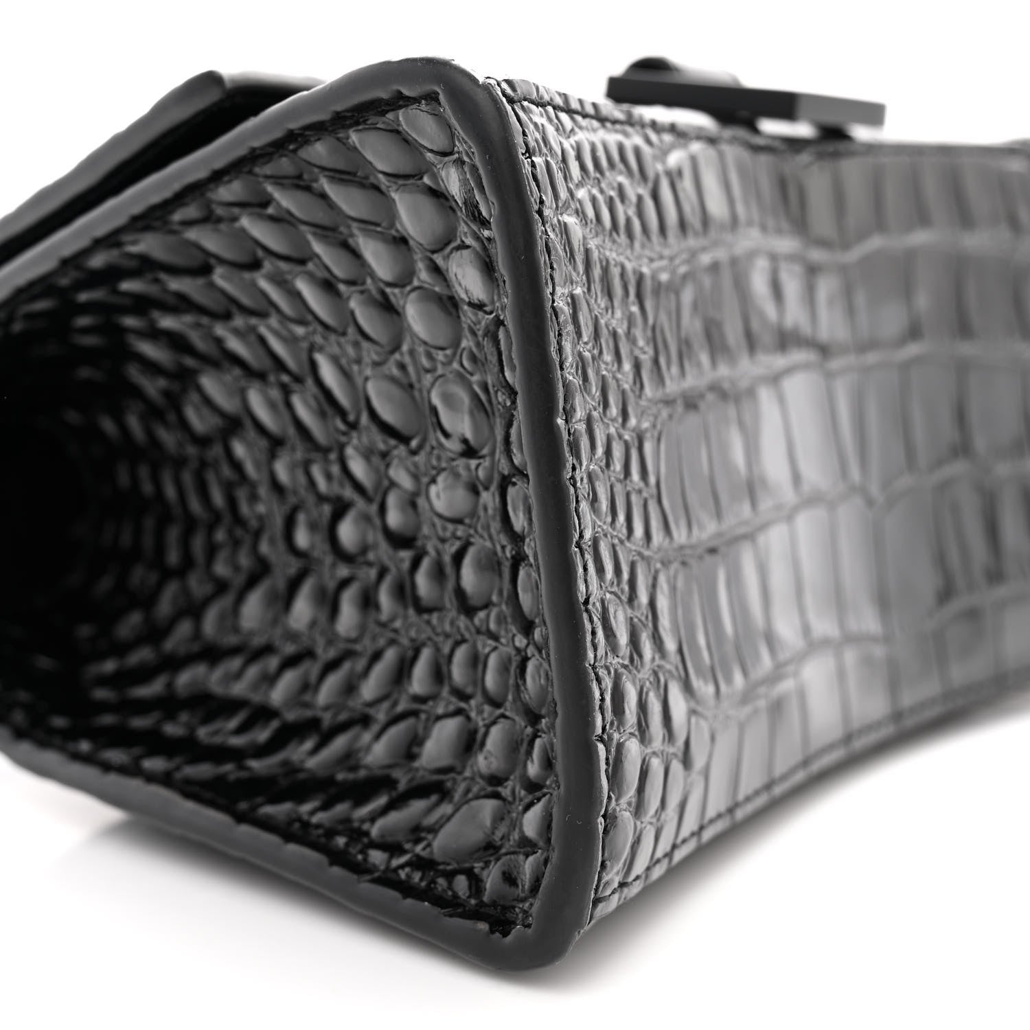 Balenciaga Shiny Calfskin Monochrome Crocodile Embossed Small Hourglass Top Handle Bag Black 8 of 10