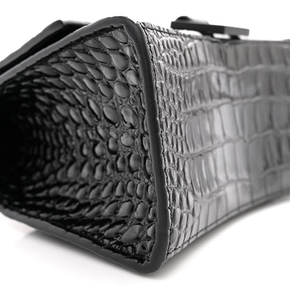 Balenciaga Shiny Calfskin Monochrome Crocodile Embossed Small Hourglass Top Handle Bag Black 8 of 10