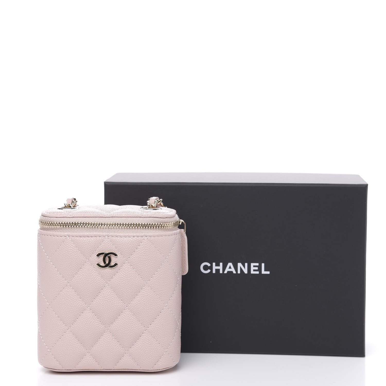 Chanel Caviar Quilted Small Vertical Coco Beauty Vanity Case With Chain Light Pink 10 of 10