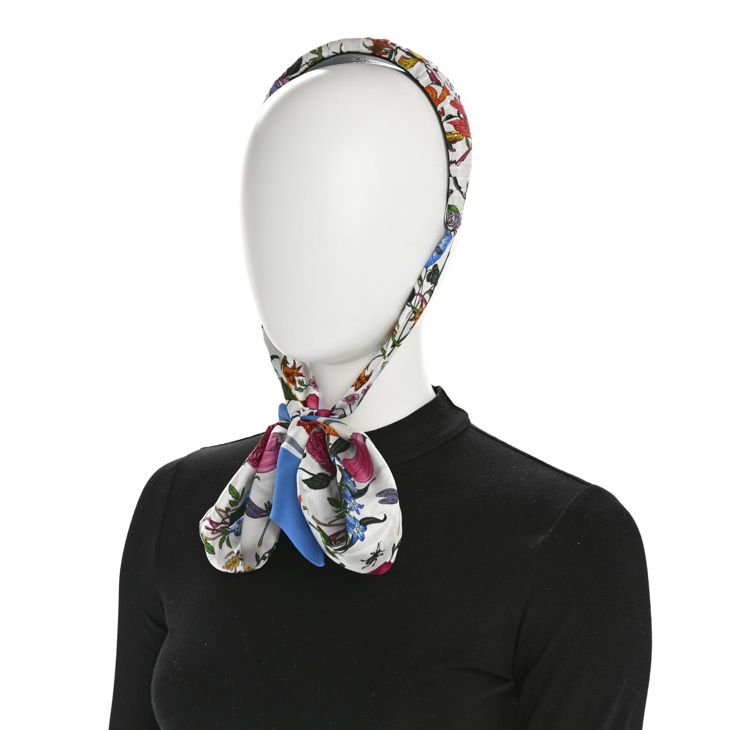 Silk Twill Flora Print Headband White