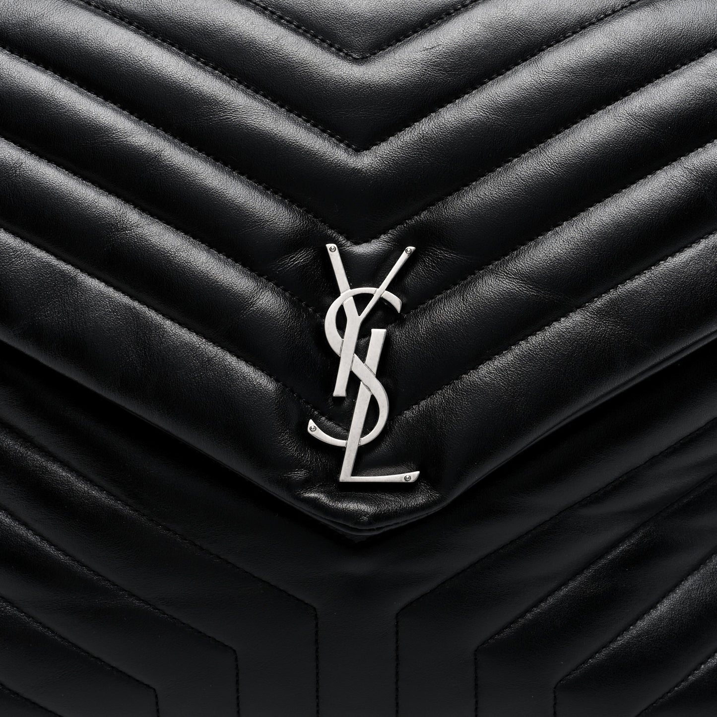 Calfskin Y Quilted Monogram Large Loulou Chain Satchel Black