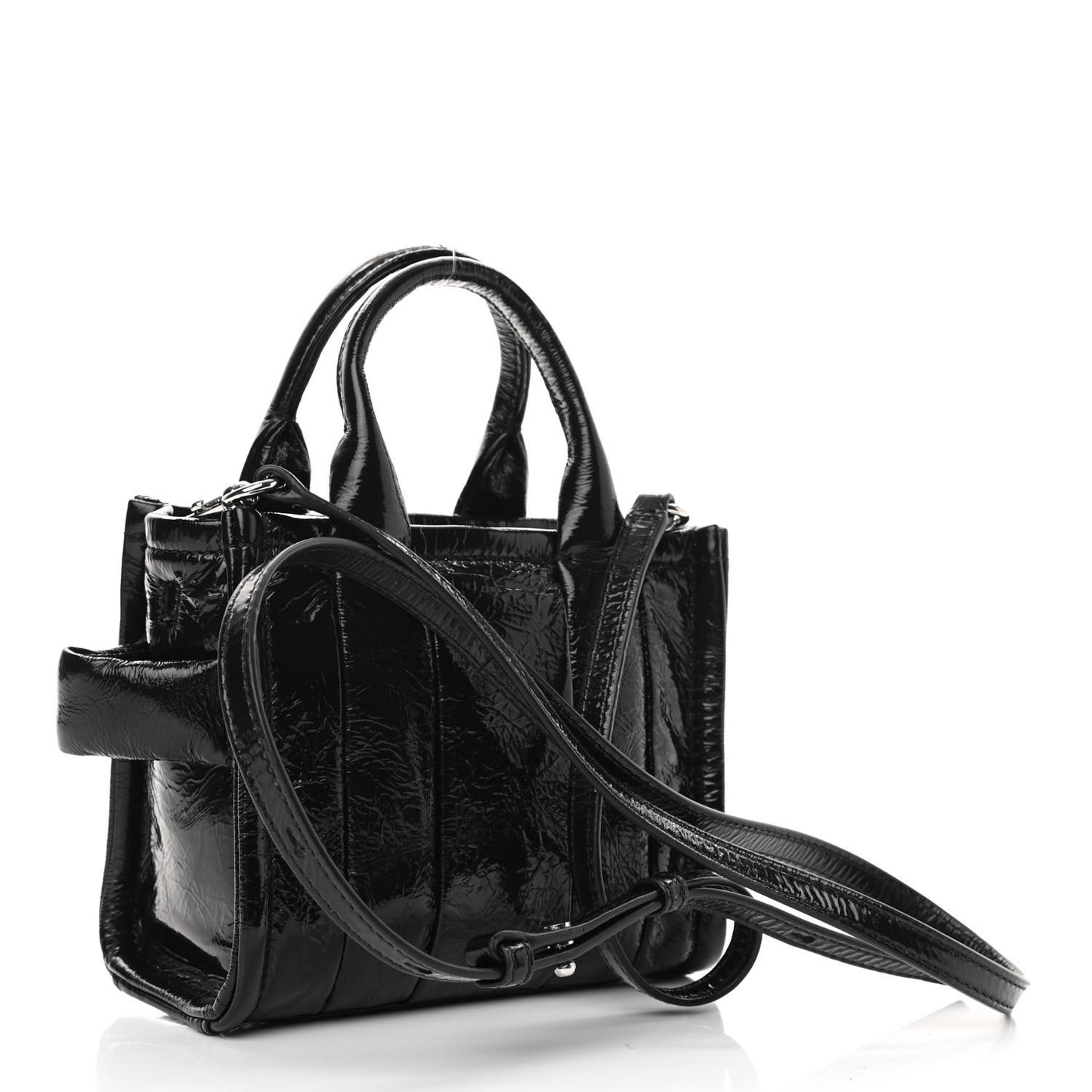 Shiny Crinkled Lambskin Micro The Tote Bag Black