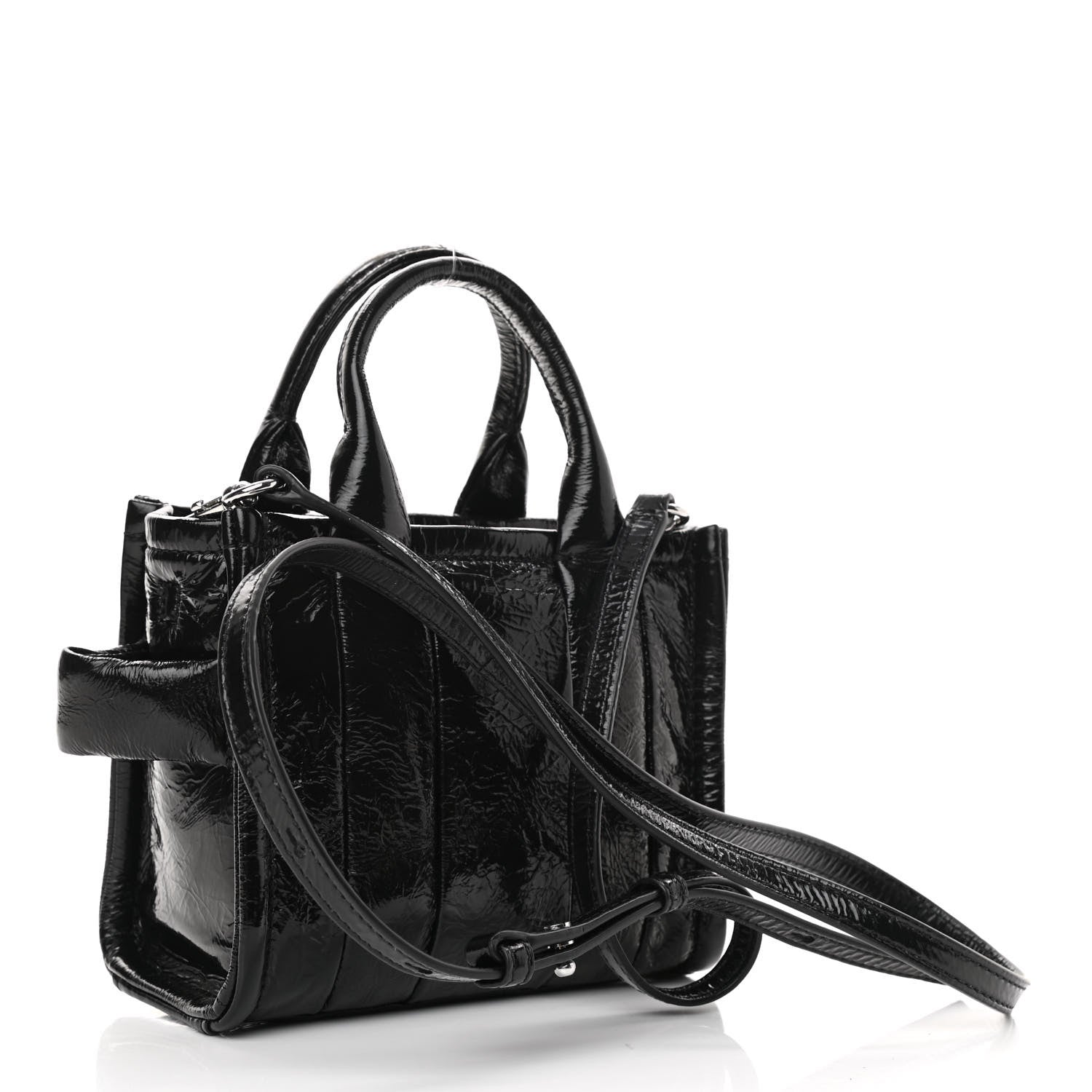 Marc Jacobs Shiny Crinkled Lambskin Micro The Tote Bag Black 3 of 9