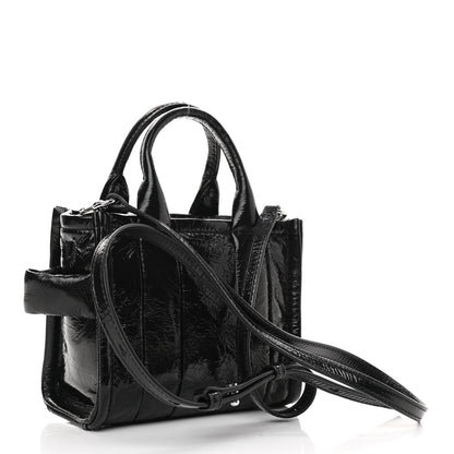 Marc Jacobs Shiny Crinkled Lambskin Micro The Tote Bag Black 3 of 9