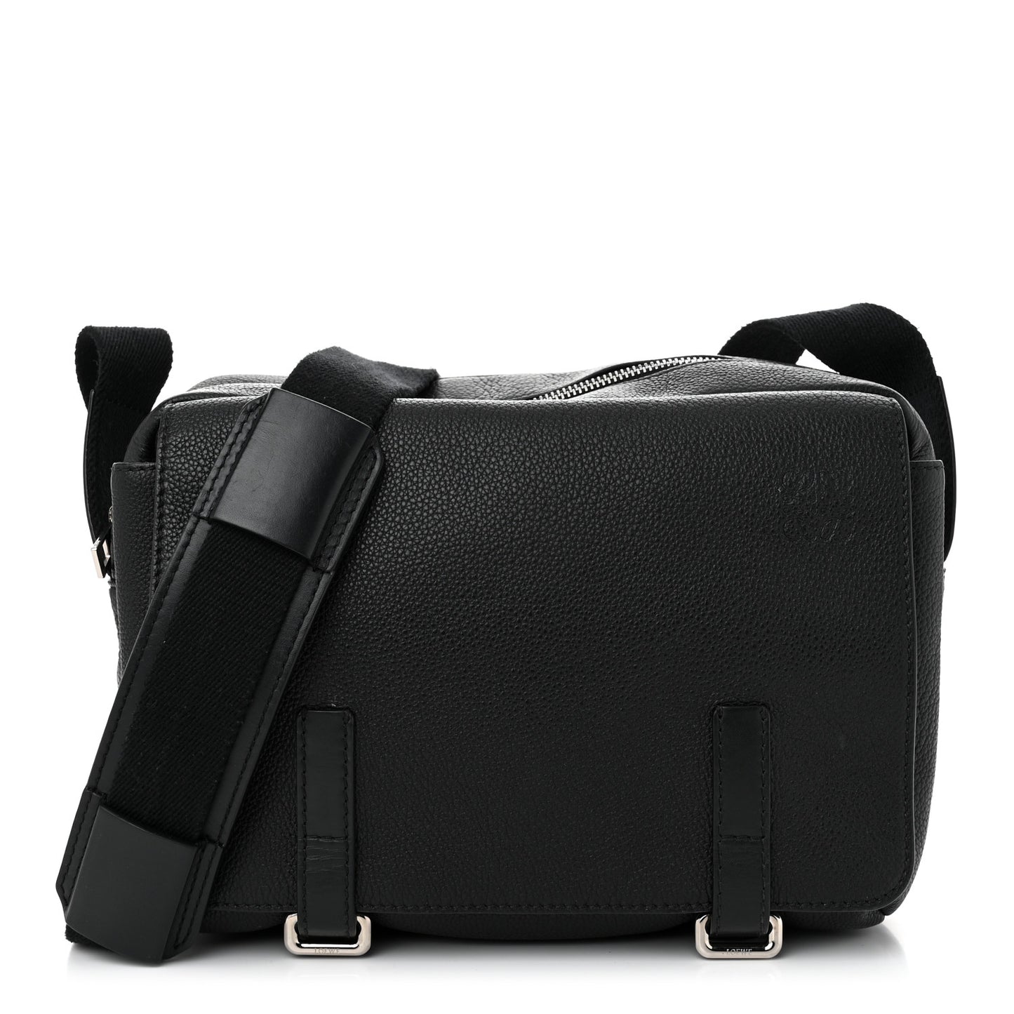 Soft Grained Calfskin Military Messenger Bag Black