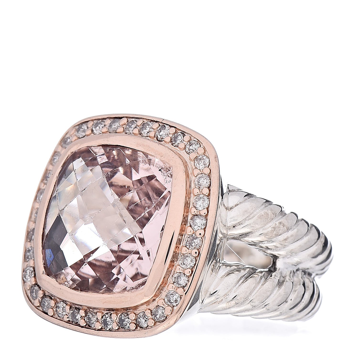 David Yurman Sterling Silver 18K Rose Gold Diamond Morganite 11mm Albion Ring 48 4.5 3 of 5