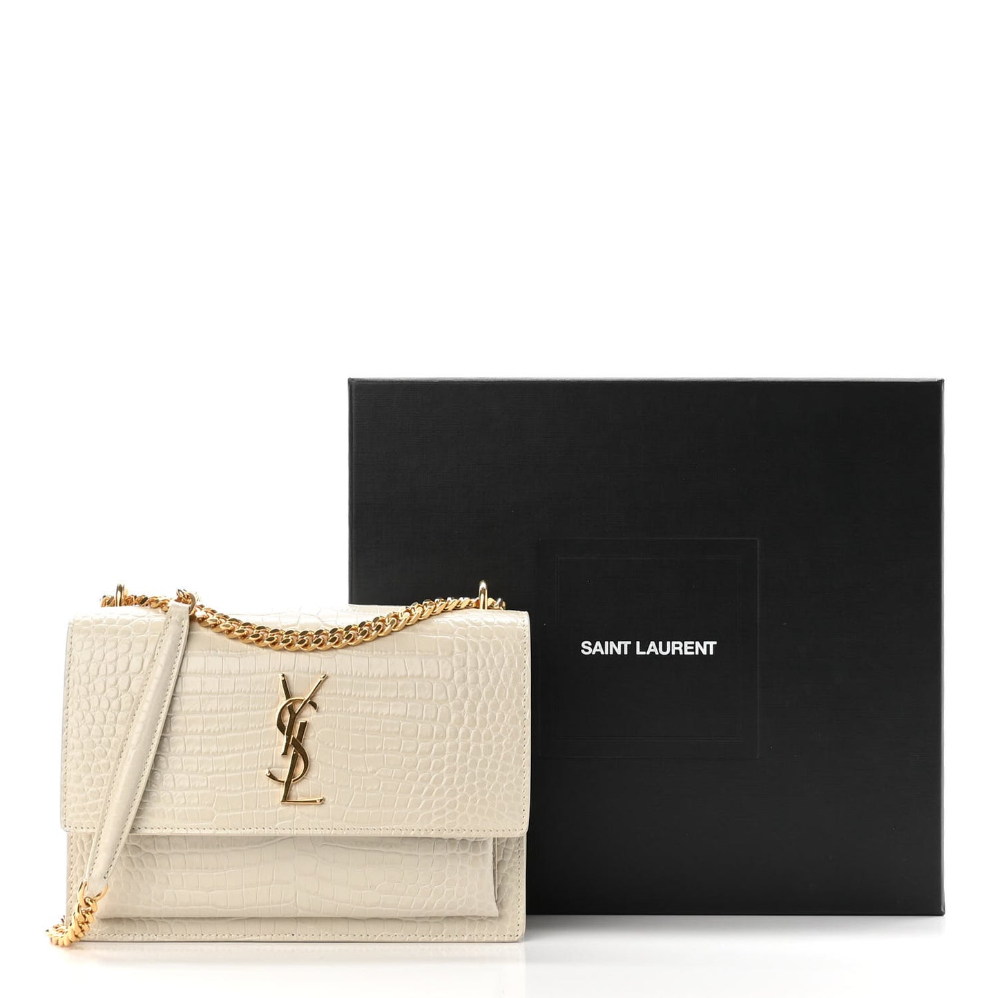 Calfskin Crocodile Embossed Medium Monogram Sunset Blanc Vintage