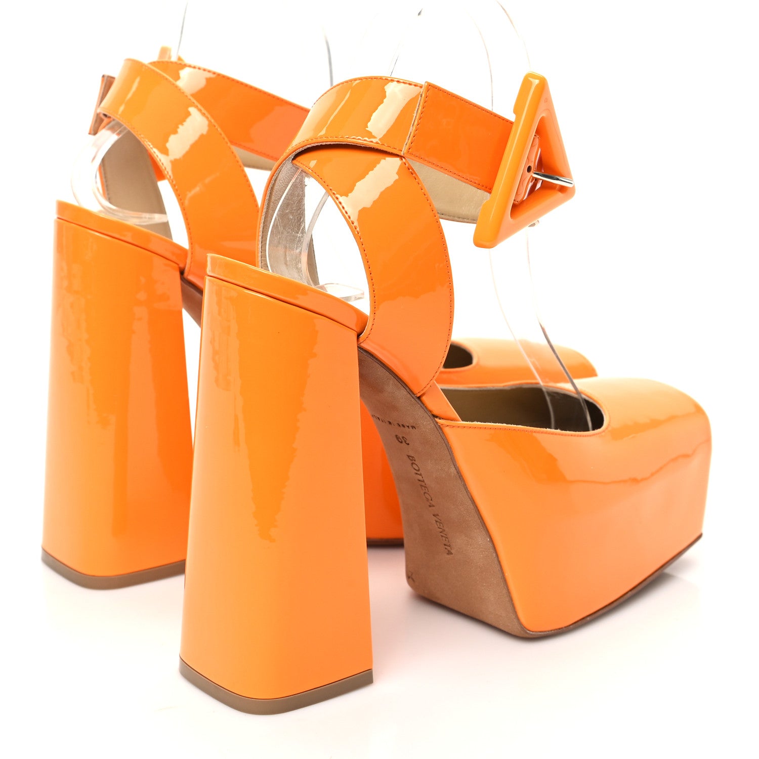 Bottega Veneta Supergloss Patent Tower 40/140mm Platform Pumps 39 Tangerine 4 of 7