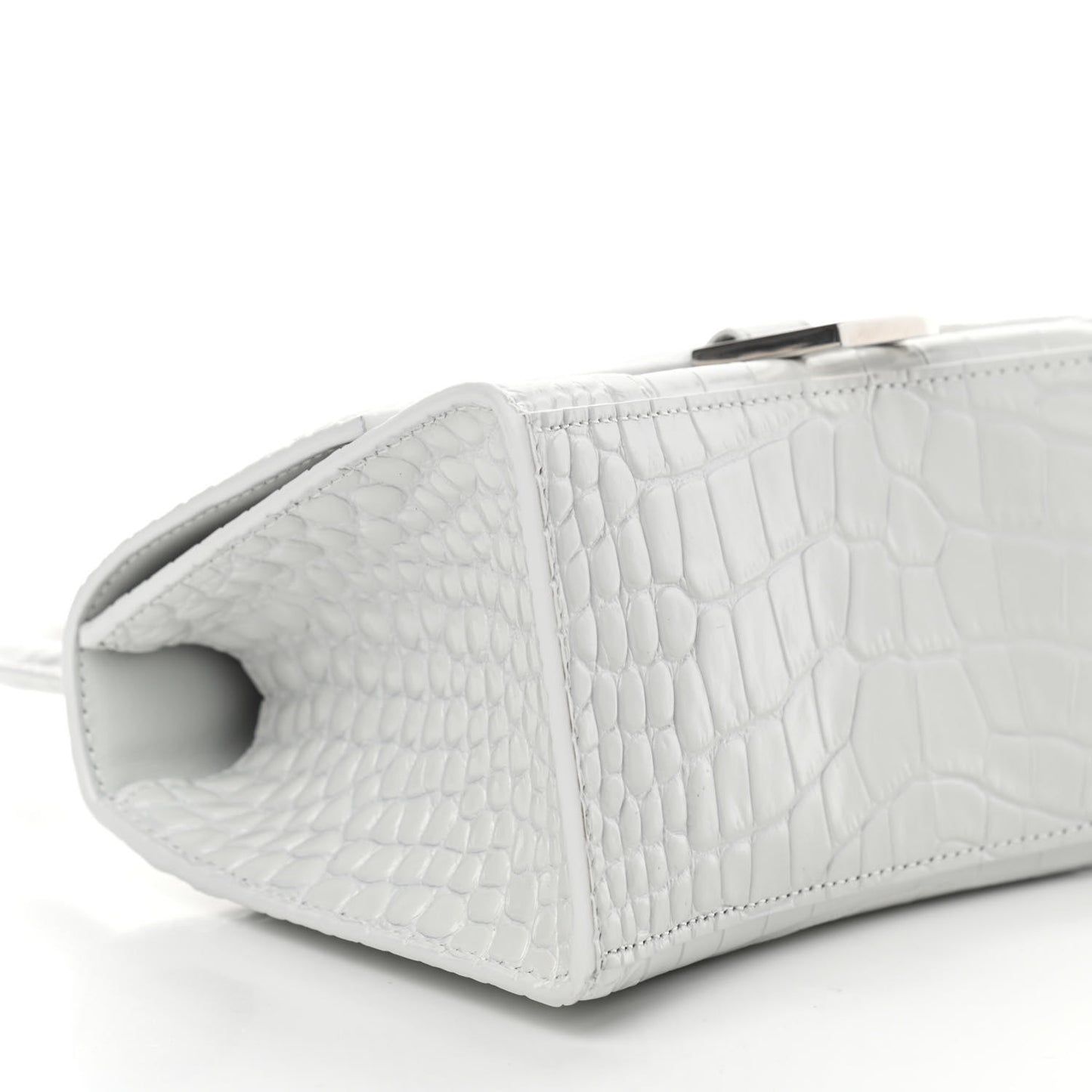 Calfskin Crocodile Embossed Small Hourglass Top Handle Bag White