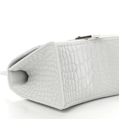 Balenciaga Calfskin Crocodile Embossed Small Hourglass Top Handle Bag White 10 of 12