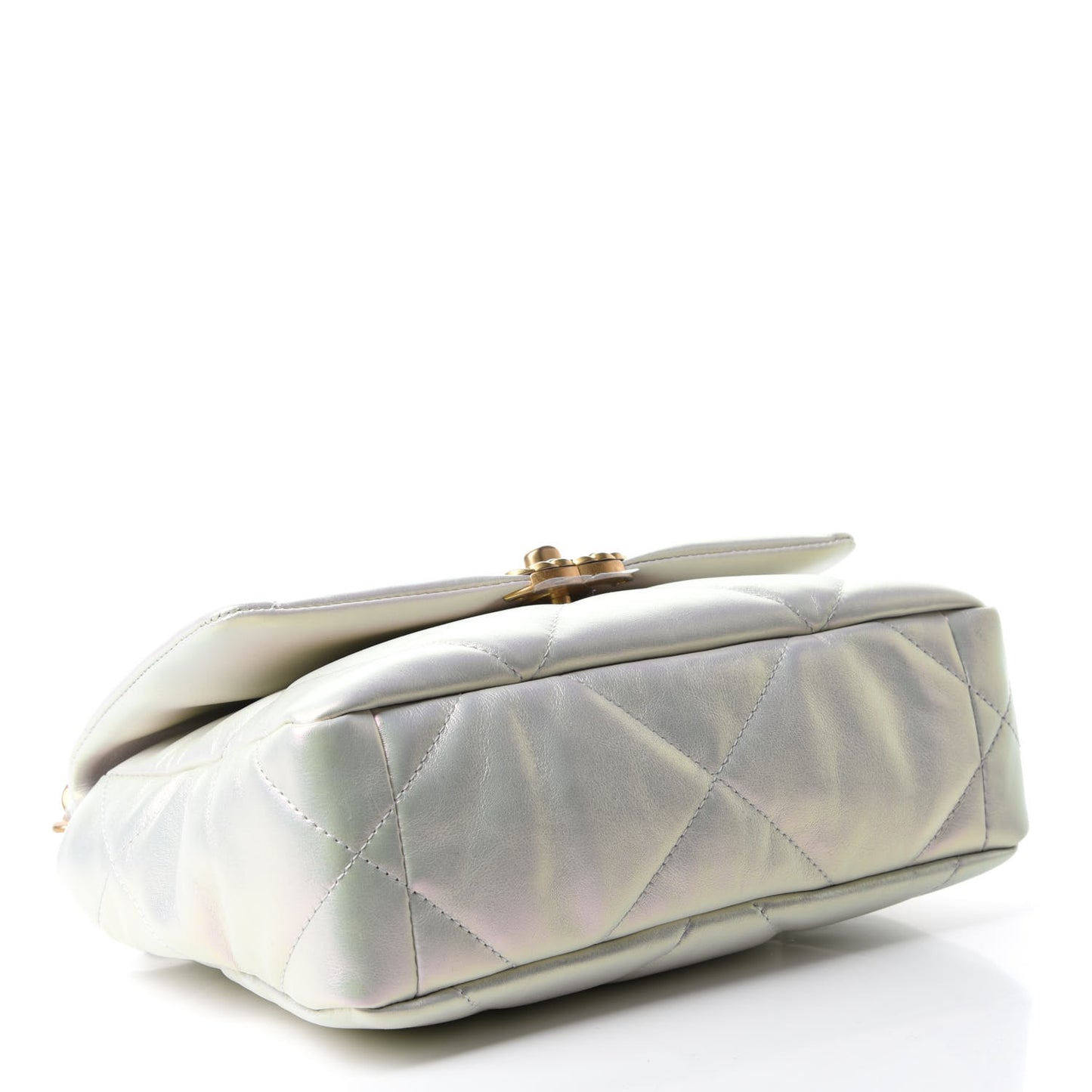 Iridescent Calfskin Quilted Medium 19 Flap White