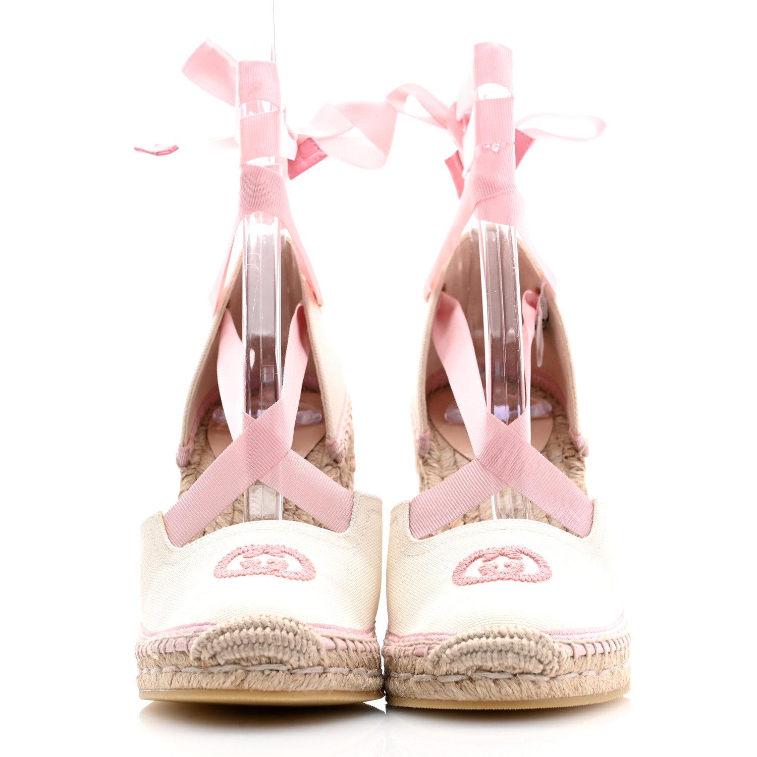 Gucci Canvas Grossgrain Embroidered Judit Ankle Wrap Platform 35/120mm Espadrille Wedges 36.5 White Shell 2 of 9