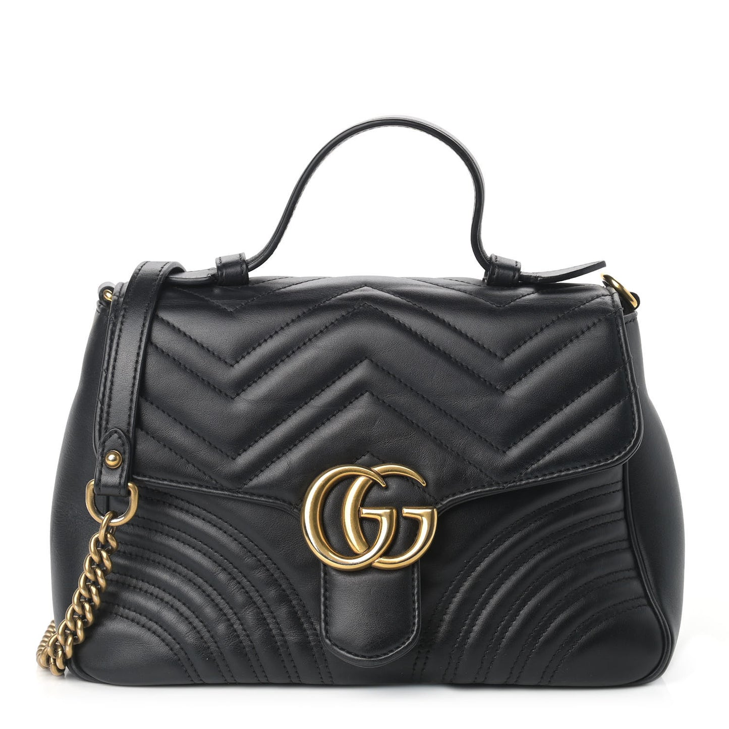 Calfskin Matelasse Small GG Marmont Top Handle Shoulder Bag Black