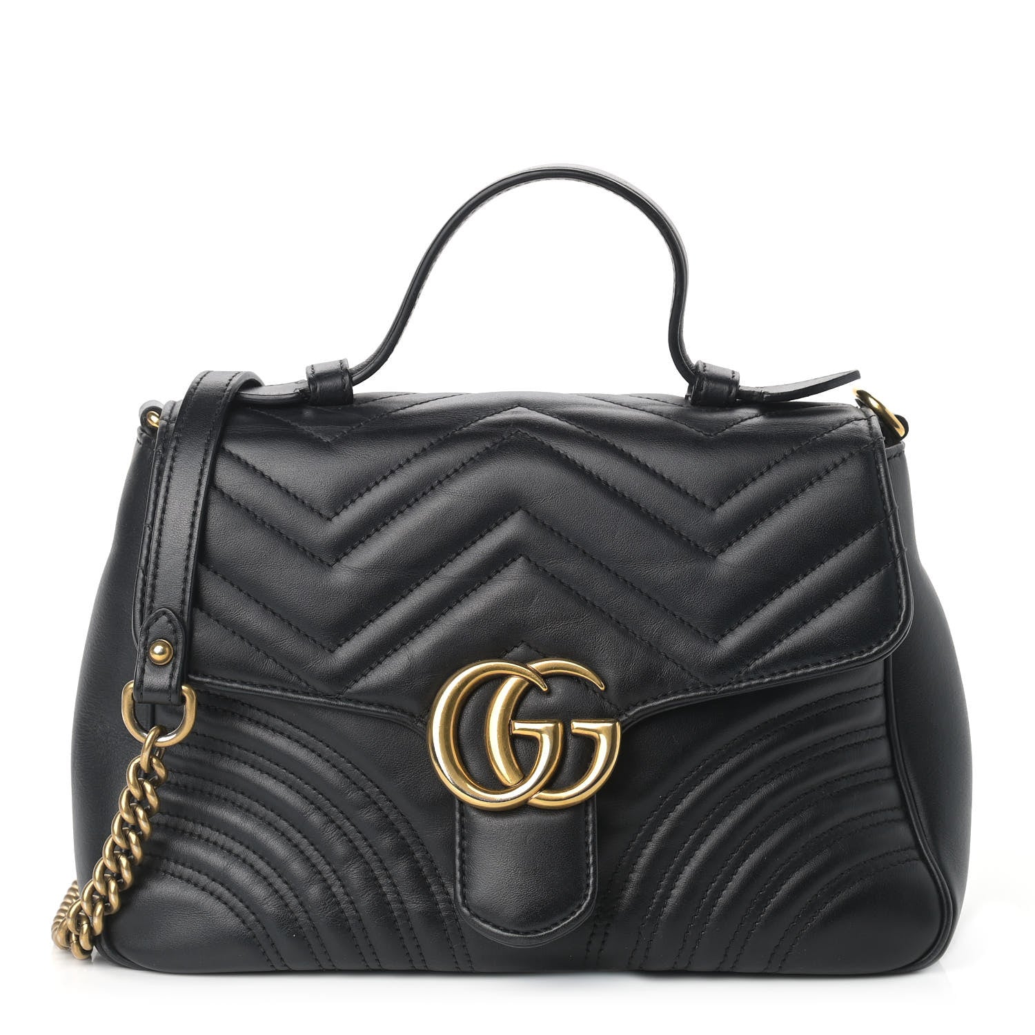 Gucci Calfskin Matelasse Small GG Marmont Top Handle Shoulder Bag Black 1 of 11