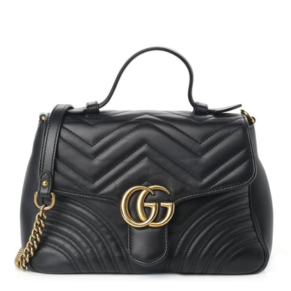 Gucci Calfskin Matelasse Small GG Marmont Top Handle Shoulder Bag Black 1 of 11