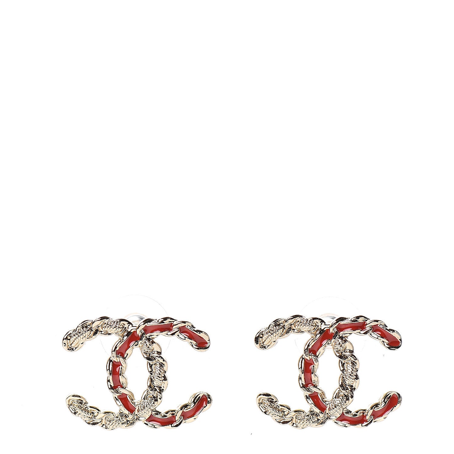 Enamel Metal Chain French New Wave CC Earrings Red Gold