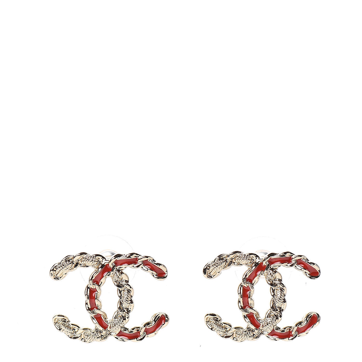 Chanel Enamel Metal Chain French New Wave CC Earrings Red Gold 1 of 5