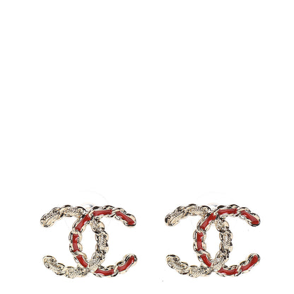 Chanel Enamel Metal Chain French New Wave CC Earrings Red Gold 1 of 5