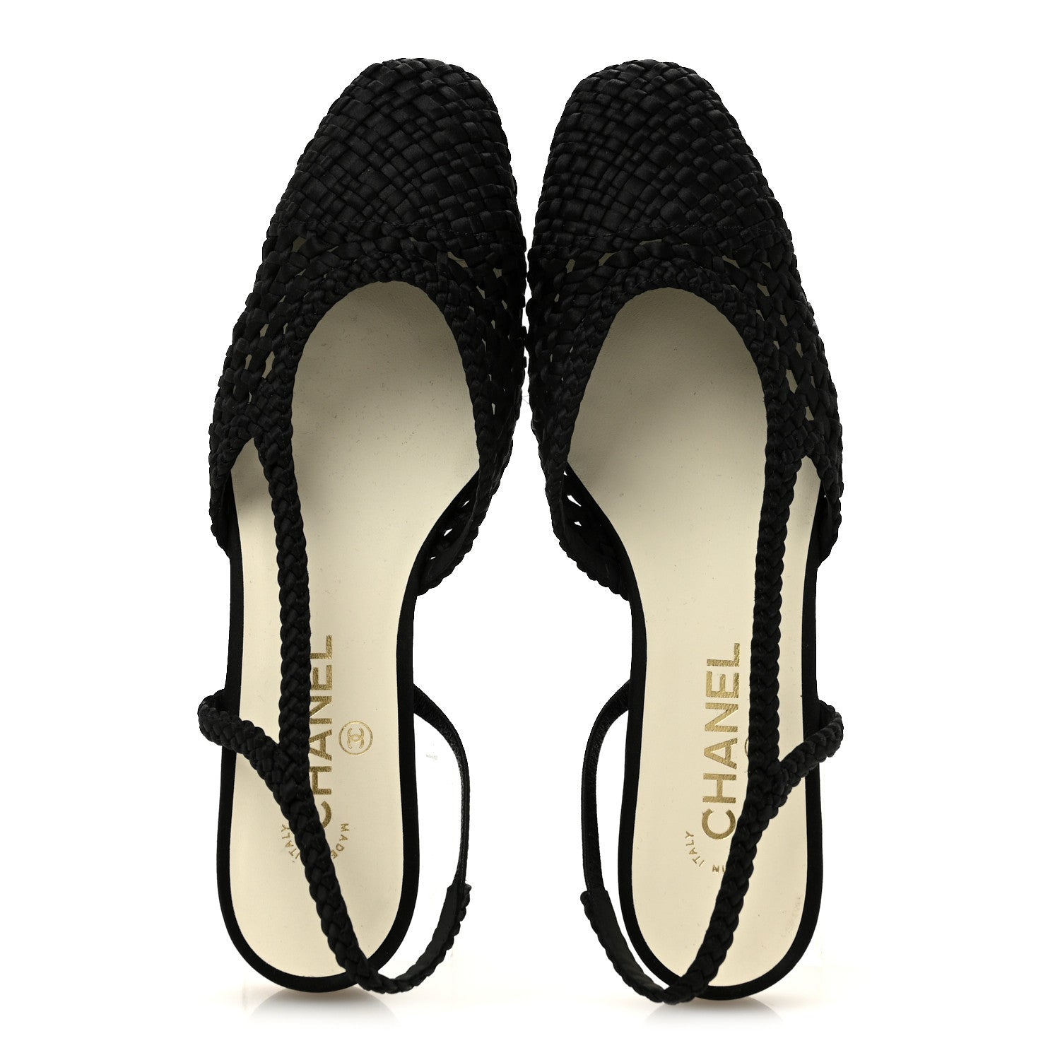 Chanel Satin Braided Slingback Flats 39.5 Black 2 of 9