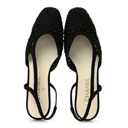 Chanel Satin Braided Slingback Flats 39.5 Black 2 of 9