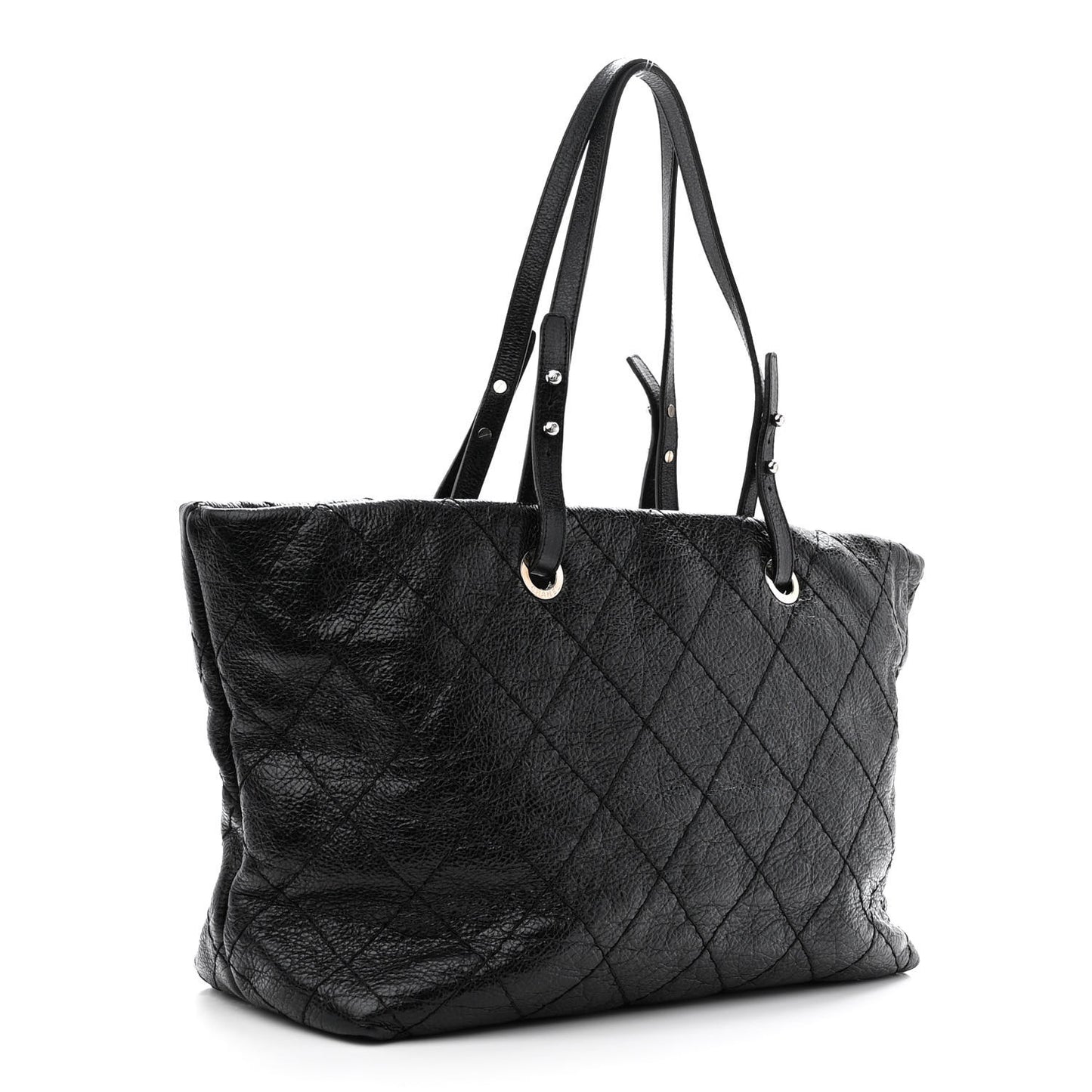 Glazed Calfskin Large On The Road Tote Black