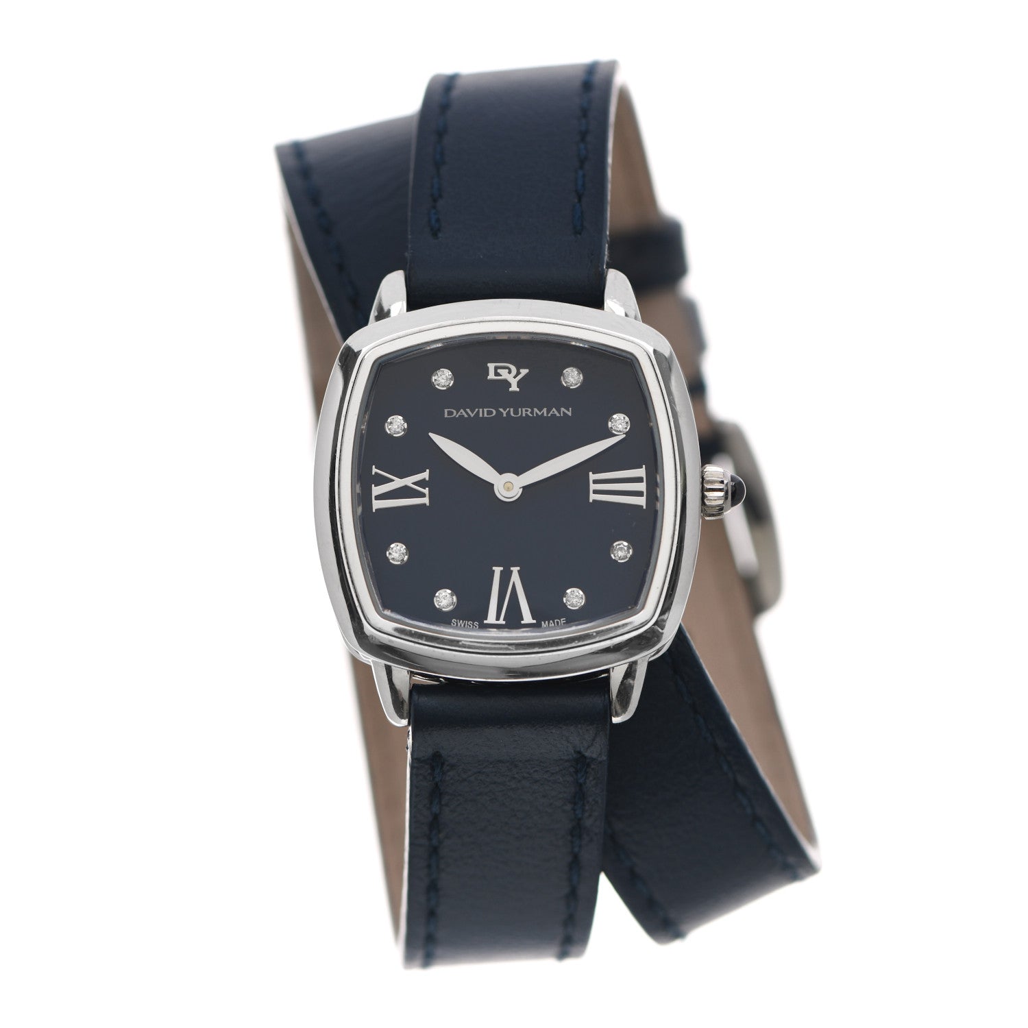 David Yurman Stainless Steel Calfskin Diamond 27mm Albion Wrap Quartz Watch Navy 1 of 4