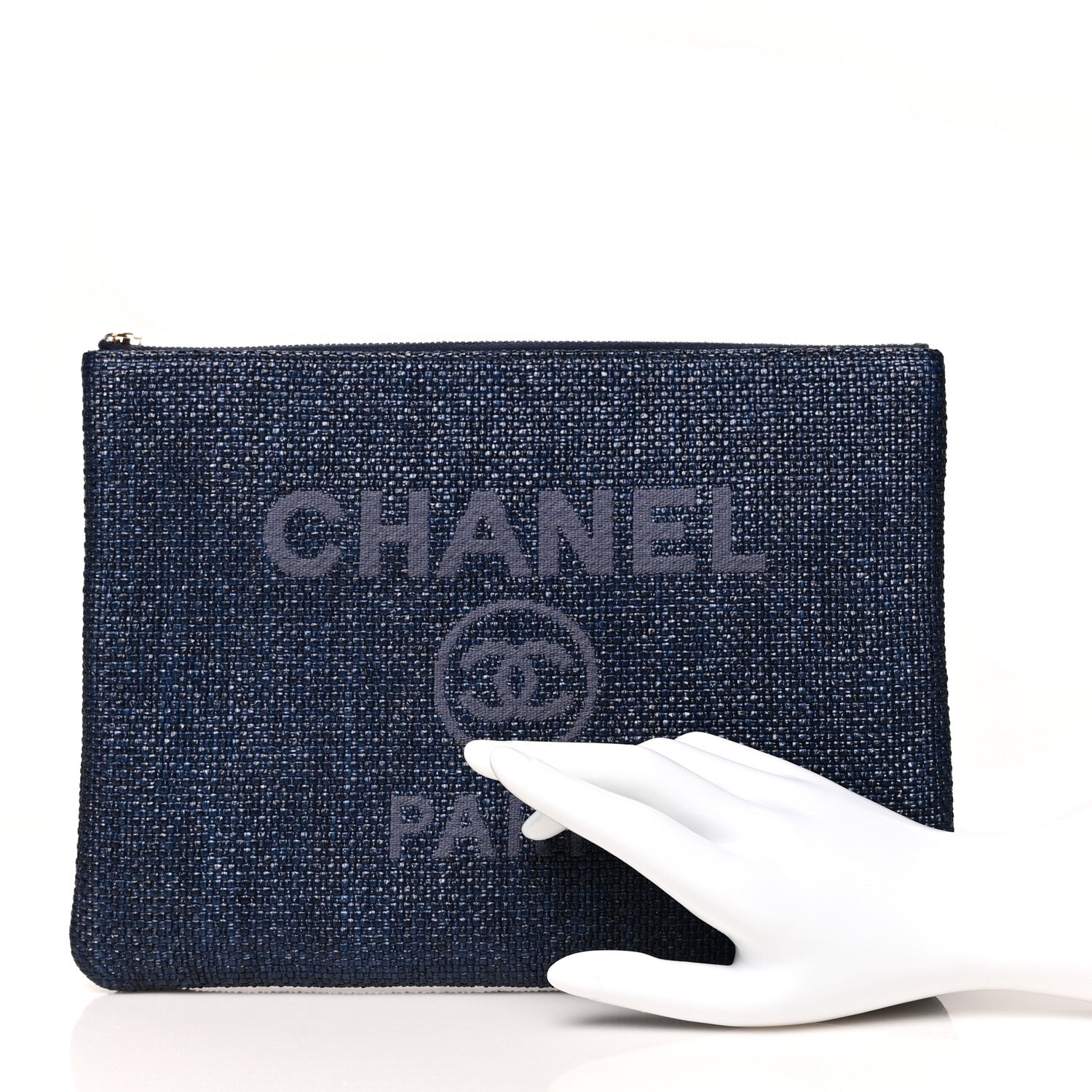 Chanel Woven Straw Raffia Small Deauville Pouch Dark Blue 2 of 8
