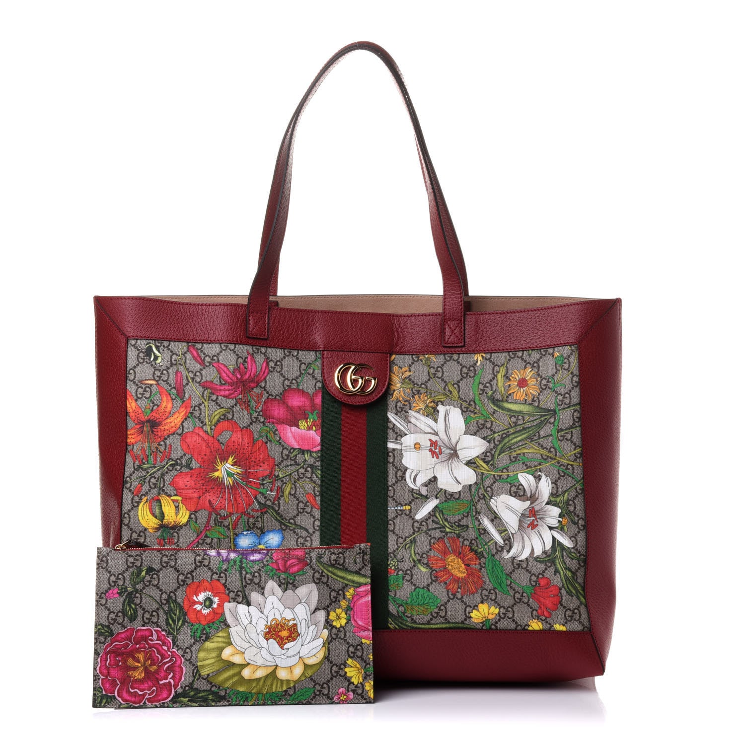Gucci GG Supreme Monogram Flora Web Large Ophidia Tote Red 1 of 11