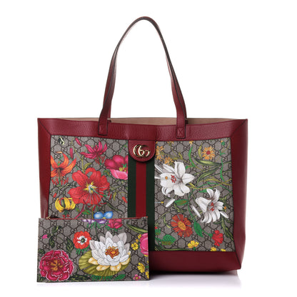 Gucci GG Supreme Monogram Flora Web Large Ophidia Tote Red 1 of 11