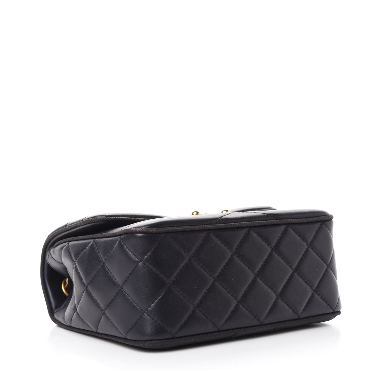 Lambskin Scallop Quilted Mini Pagoda Square Flap Black