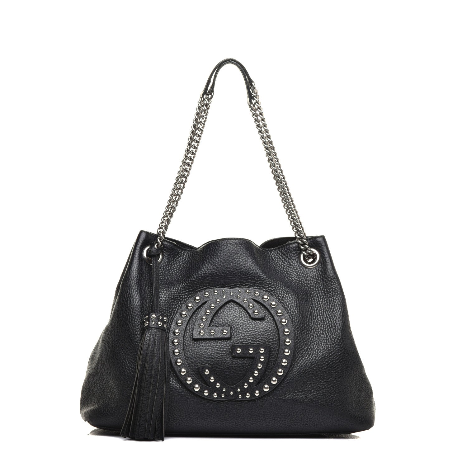 Gucci Pebbled Calfskin Studded Medium Soho Chain Shoulder Bag Black 1 of 10