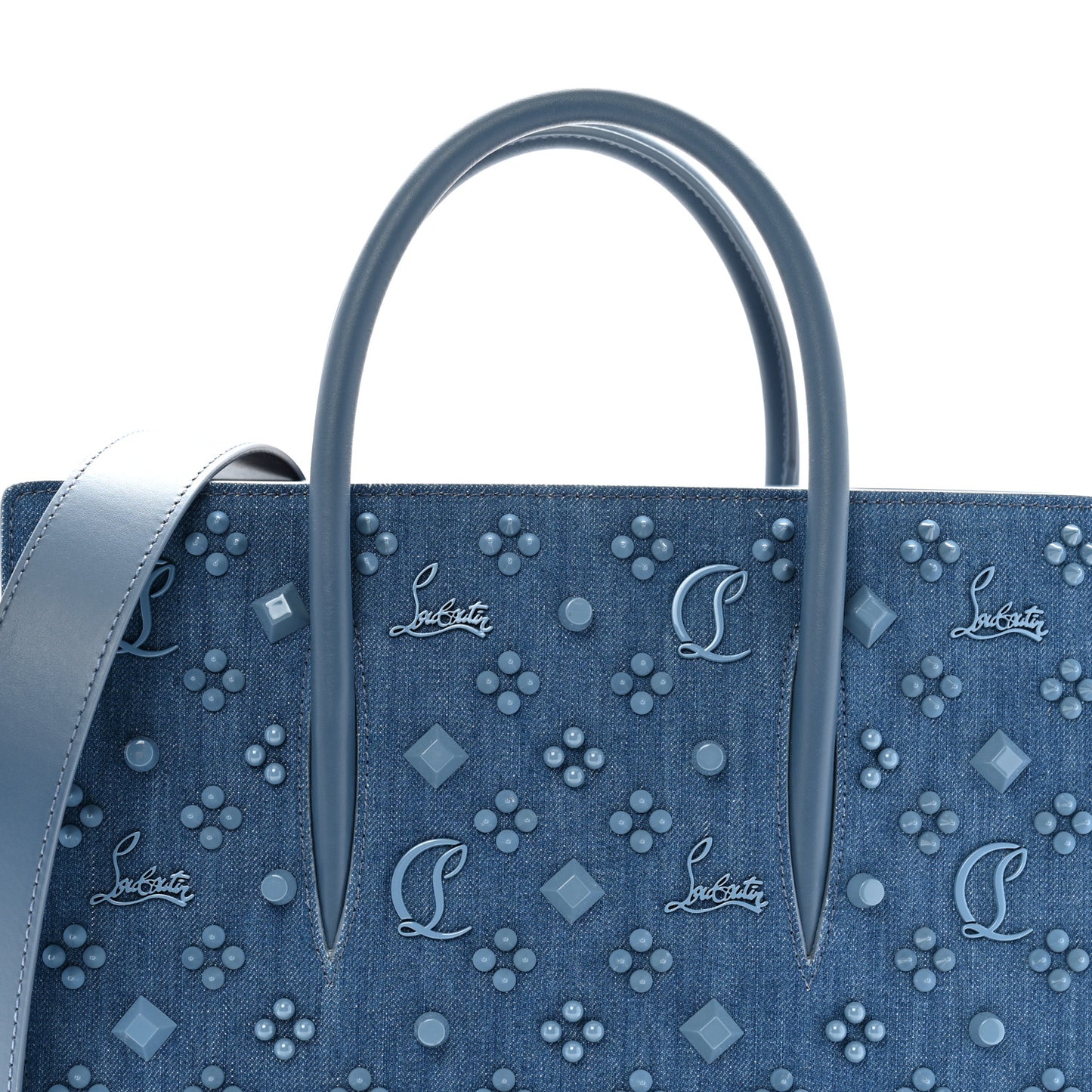Denim Calfskin Studded Loubinthesky Medium Paloma Blue