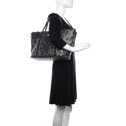 Dolce & Gabbana Coated Canvas Leopard Print Miss Escape Tote Grey 2 of 14