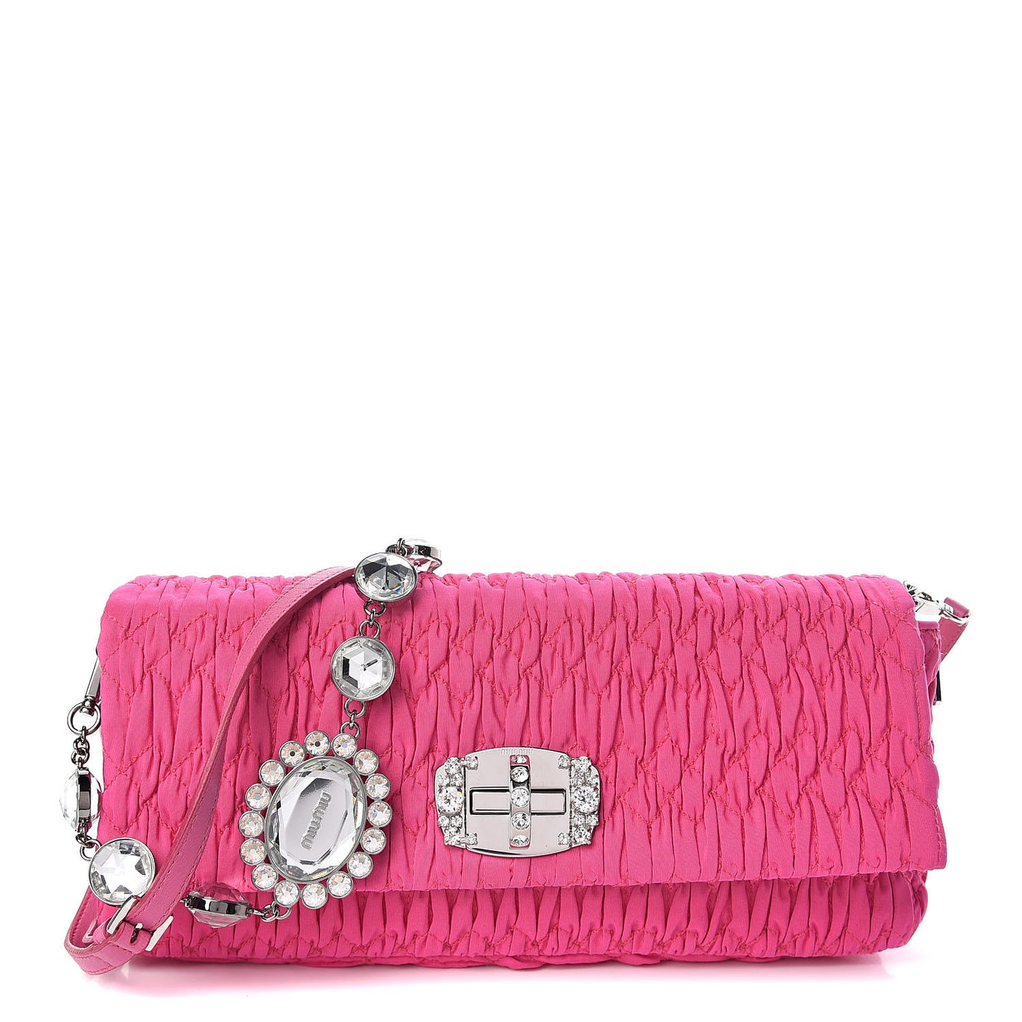 Faille Matelasse Crystal Flap Clutch Pink