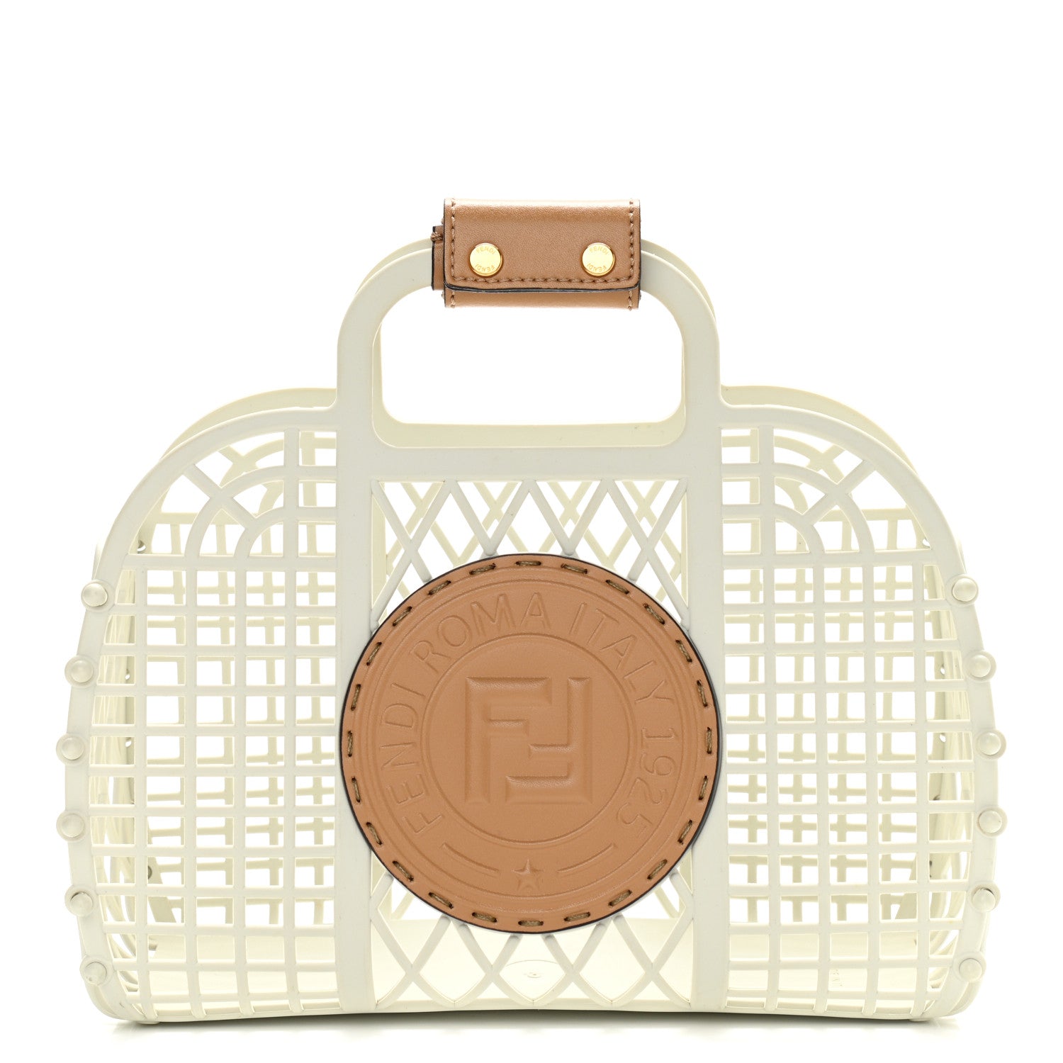 Fendi Recycled Plastic Vitello Liberty Matte Small Fendi Basket White Ice Miele Scuro 1 of 12