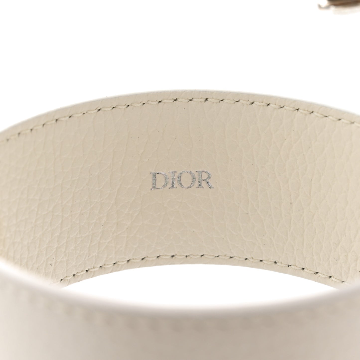 Oblique Stainless Steel Grained Calfskin Aqua Bottle With Shoulder Strap Off White
