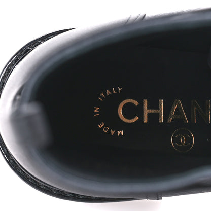 Chanel Pearly Calfskin Patent Calfskin Lace Up Combat Boots 36.5 Black 8 of 10
