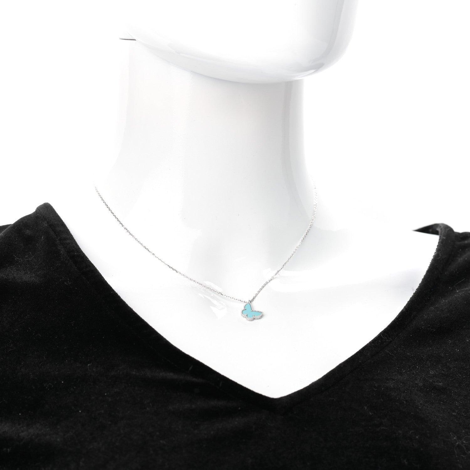 Van Cleef & Arpels 18K White Gold Turquoise Sweet Alhambra Butterfly Pendant Necklace 2 of 7