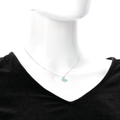 Van Cleef & Arpels 18K White Gold Turquoise Sweet Alhambra Butterfly Pendant Necklace 2 of 7