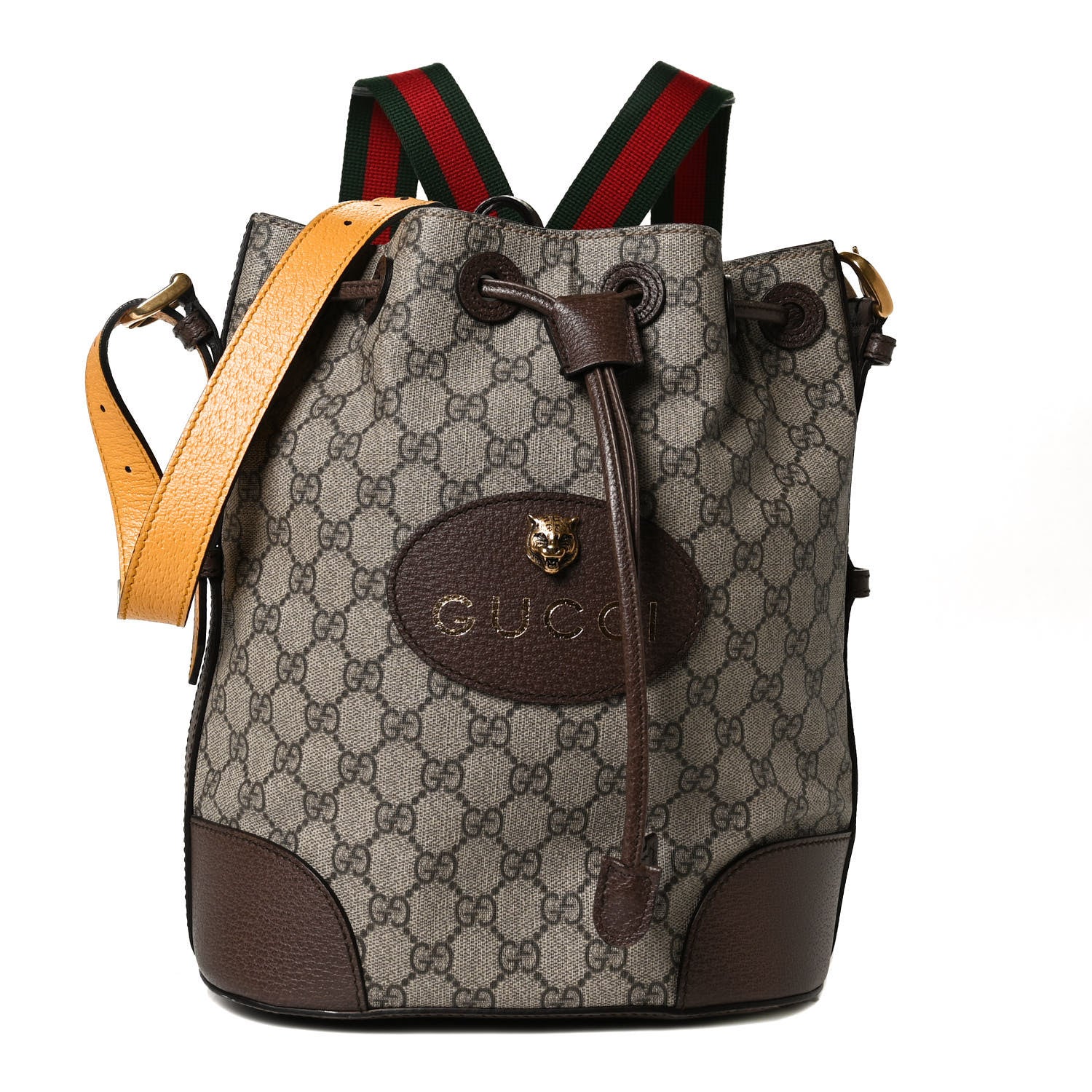 Gucci GG Supreme Monogram Neo Vintage Drawstring Bucket Backpack Beige New Acero Crop 1 of 16