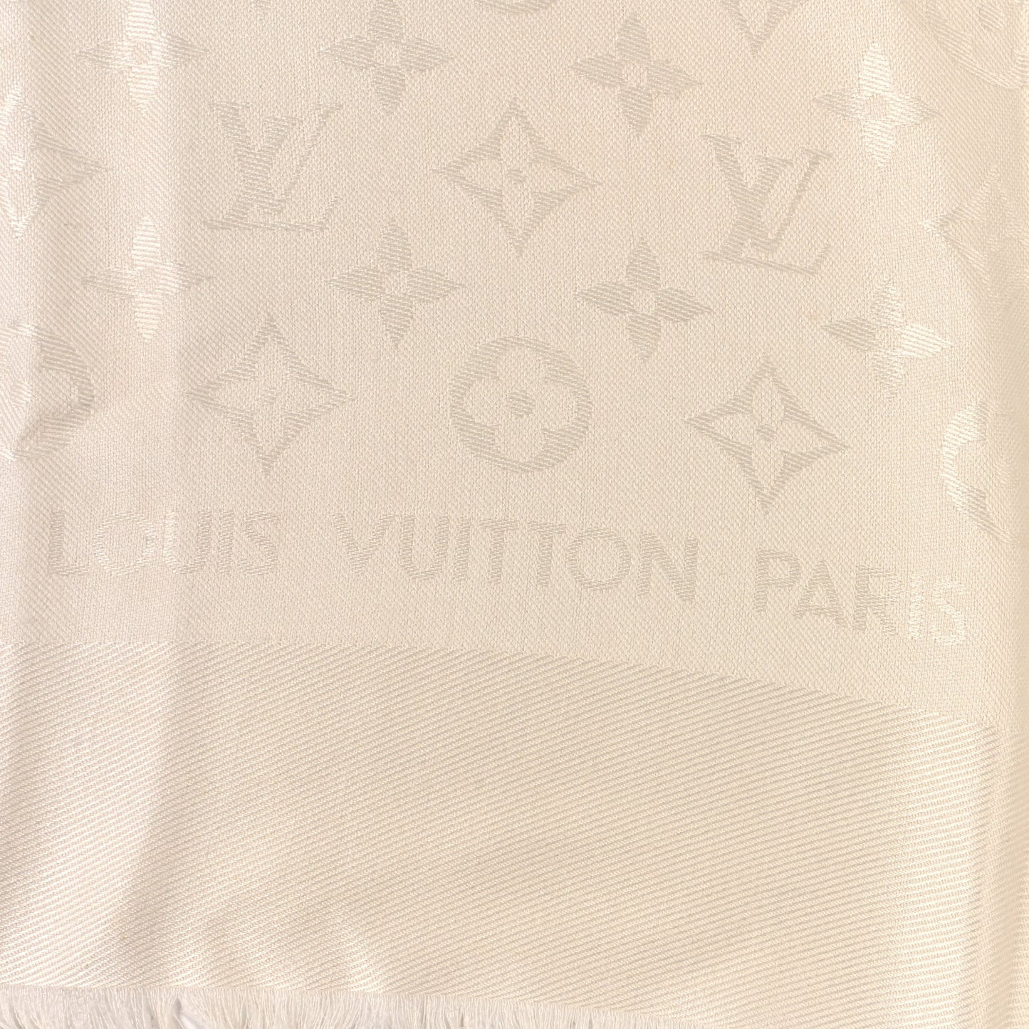 Silk Wool Monogram Shine Shawl White