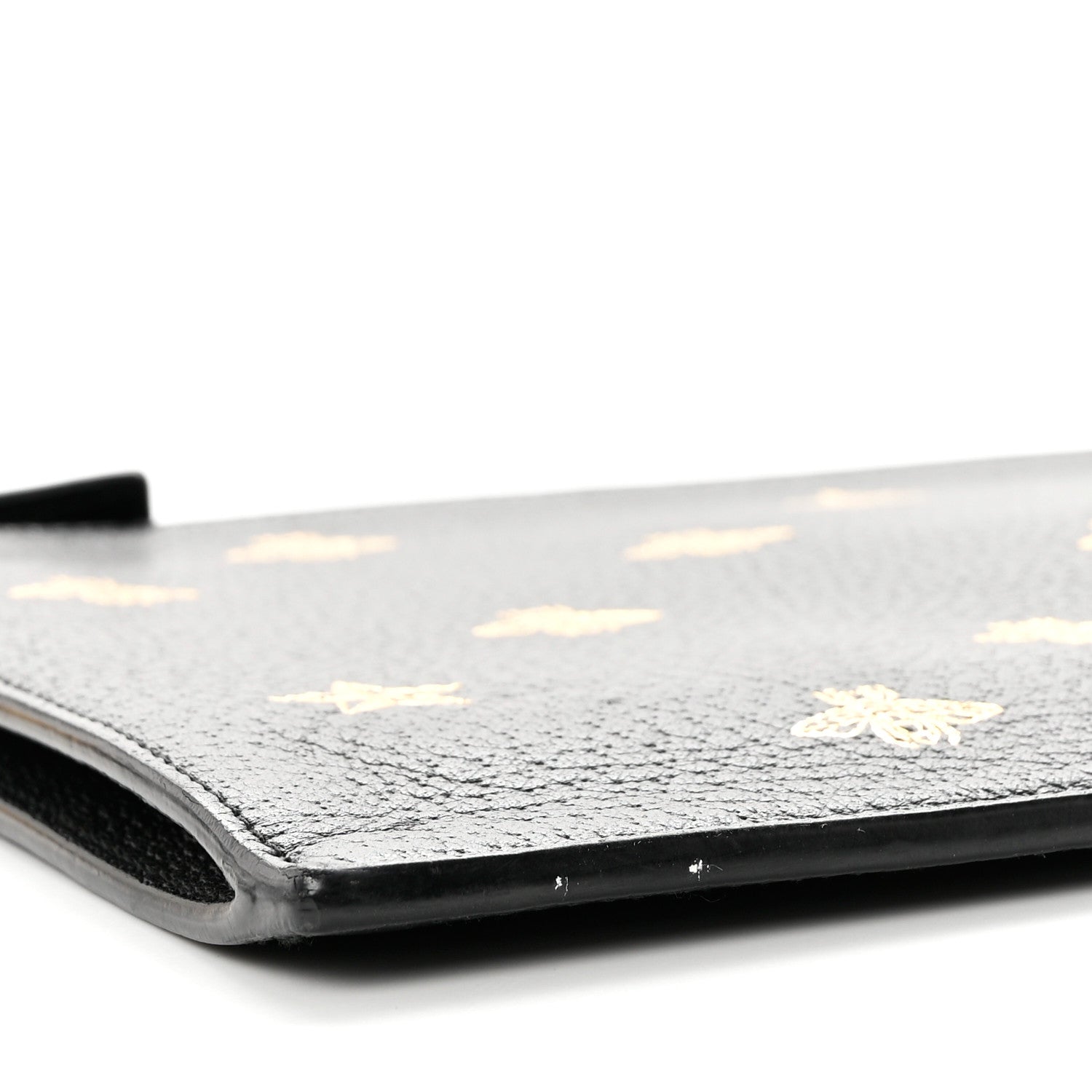 Gucci Dollar Calfskin Boar Effect Bee Star Zip Wristlet Pouch Black 7 of 7