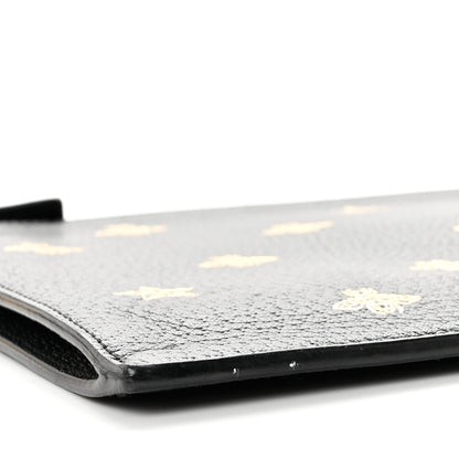 Gucci Dollar Calfskin Boar Effect Bee Star Zip Wristlet Pouch Black 7 of 7