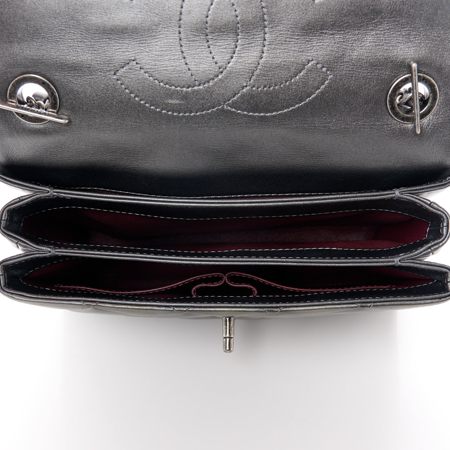 Metallic Faded Calfskin Quilted Small Trendy CC Dual Handle Flap Bag Silver Gold