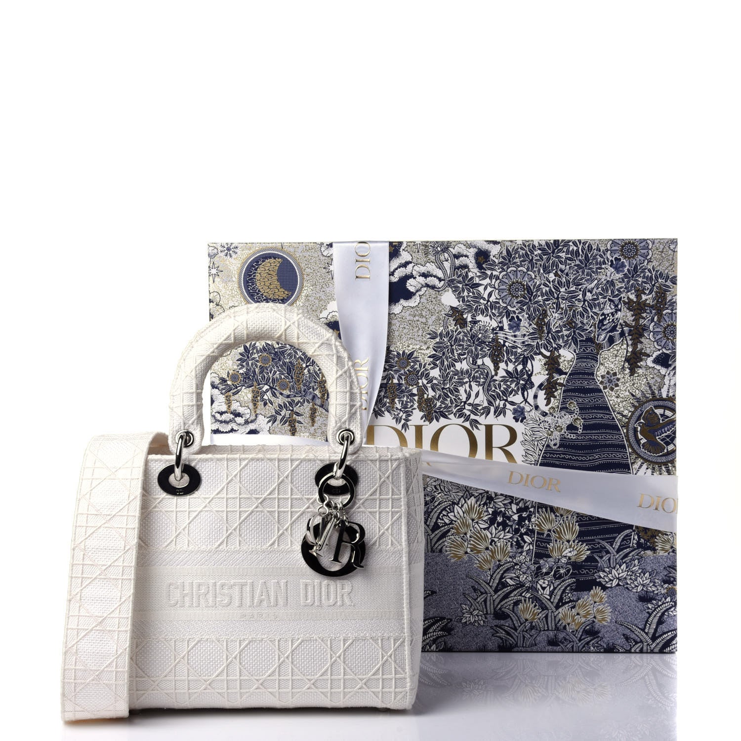 Christian Dior Canvas Embroidered Cannage Medium Lady D-Lite White 10 of 10