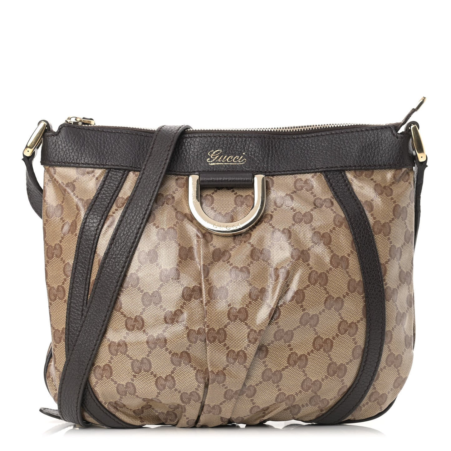 Crystal Monogram Small D Gold Ring Messenger Dark Brown