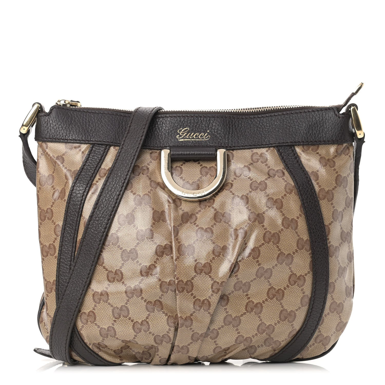 Gucci Crystal Monogram Small D Gold Ring Messenger Dark Brown 1 of 14